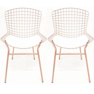 Imagem de Kit 2 Cadeiras BERTÓIA cor Rosé fosco assento branco tubular - Poltron