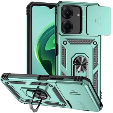 Imagem de Capa para Redmi 13C, proteção de suporte de carro de nível militar [suporte embutido] Suporte magnético de anel de metal resistente TPU + PC capa de telefone à prova de choque para Xiaomi Poco C65