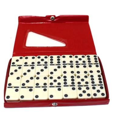 Imagem de Dominó De Osso 6mm 28 Peças Com Estojo Colorido Casual - Aliança, Verm