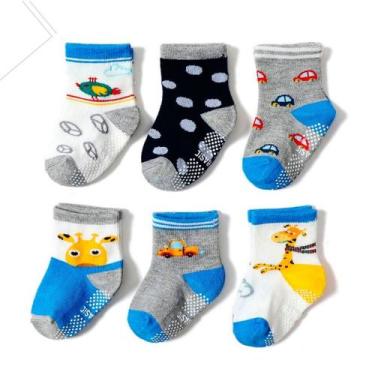 Imagem de Meia Infantil Menino Com antiderrapante Kit com 12 pares Cano médio - 