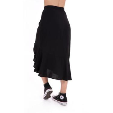 Imagem de Saia Rana Viscose Com Abertura Lateral Preta - Atma, G