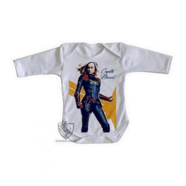 Imagem de body nenê criança roupa bebê manga longa Capitã Marvel Carol Danvers -
