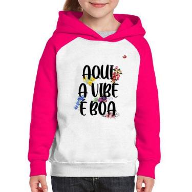 Imagem de Moletom Infantil Aqui a vibe é boa - Foca na Moda, Branco, Rosa, 6