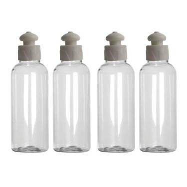 Imagem de Kit 4 Frascos Tampa Push 240ml Viagem Shampoo Creme Sabonete - EonStor