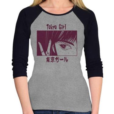 Imagem de Baby Look Raglan Tokio Girl Manga 3/4 - Foca na Moda, Cinza, Preto, GG