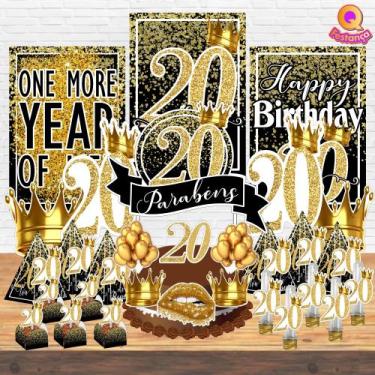Imagem de Kit Decoração de Festa Aniversário Bolo Topper 20 Anos  Qfestança -78 