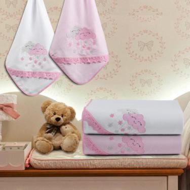 Imagem de Kit 2 Cueiro Manta Flanelado Bordado Luxo Bebê Maternidade - Raga Deco