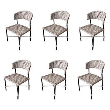 Imagem de Kit 6 Cadeiras de Jantar Hortz em Alumínio Preto Corda Naútica Juta - 