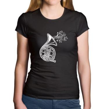 Imagem de Baby Look Algodão Trompa Notas Musicais - Foca na Moda, Preto, GG