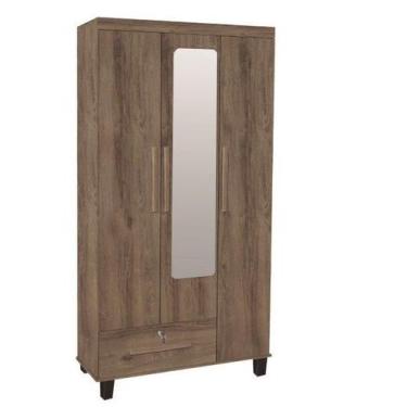 Imagem de Roupeiro Solteiro 3 portas + 1 gaveta c/ espelho cor Teca - TRIN.