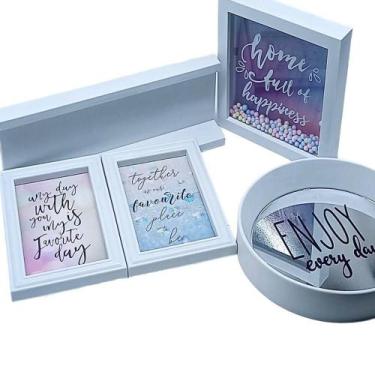 Imagem de Kit completo decoração com prateleira espelho quadro e porta retrato -