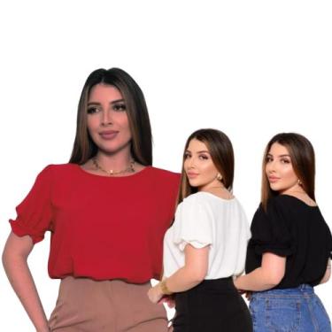 Imagem de Kit 3 Blusas Feminina Manga Curta Camiseta Básica Social - Anneguerra,