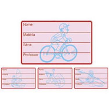 Imagem de Etiqueta Escolar Decorada Fundo Rosa com Desenho AZUL/CINZA - Pacote c