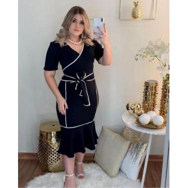 Imagem de Vestido Plus Size Viés Transpassado Moda Feminina Evangélica - Miss Fl