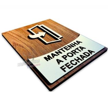Imagem de Placa mantenha porta fechada alerta ar condicionado mdf 3mm - JJ