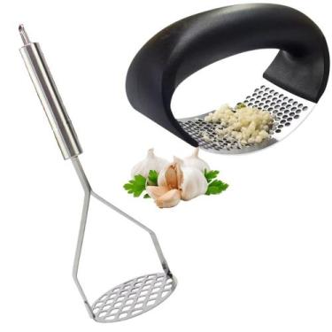 Imagem de Espremedor Triturador de Alho Manual e Amassador Batata Inox - Catuaí
