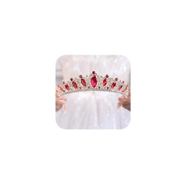 Imagem de wekicici wekicici Tiara de cristal com pente coroa vermelha de casamento princesa rainha para noivas acessórios de cabelo para mulheres