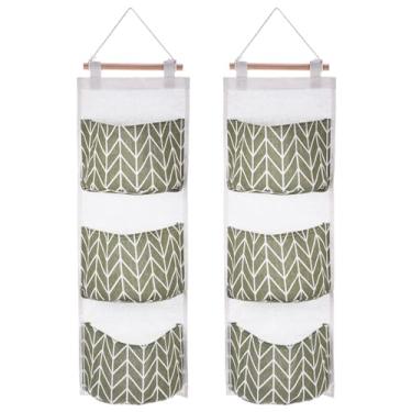 Imagem de PATIKIL 3 bolsos para pendurar na porta, 2 pacotes de bolsas organizadoras de armário de linho de algodão à prova d'água para quarto, banheiro, verde