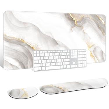 Imagem de Auhoahsil Mouse pad grande com descanso de pulso para teclado e mouse, suporte de pulso de espuma de memória ergonômico espesso e macio, tapete de mesa grande e longo 90 x 40 cm, para computador de