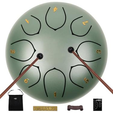 Imagem de JYTMUS Steel Tongue Drum 8 Notas 15 cm, Instrumentos de Percussão C Maior, Kit de Bateria de Aço com Livro de Música, Bolsa de Transporte, Mallets de Bateria, Suporte de Martelo e Adesivos, Tambor de Língua para Yoga, Meditação