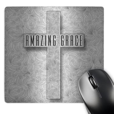 Imagem de 3dRose Mouse Pad Amazing Grace Cruz Cristã Prata com Redemoinhos Elegante e Simples, 20 x 20 cm (mp_264281_1)
