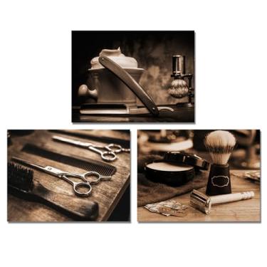 Imagem de Derkymo Arte de parede emoldurada vintage para barbearia, tesoura de barbeiro, pintura em tela, ferramentas de corte de cabelo, fotos, arte para galeria de beleza, decoração, 30,5 x 40,6 cm x 3 cm