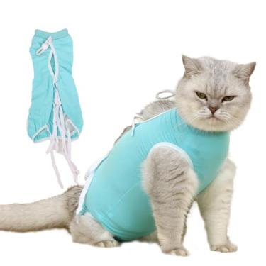 Imagem de Traje de recuperação confortável para gatos, após cirurgia e protege feridas, recomendado pelo veterinário para recuperação pós-cirúrgica, alternativa ao cone da vergonha (azul G)