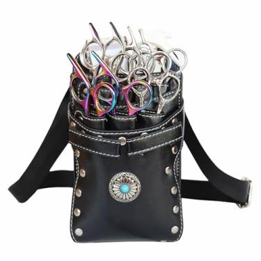 Imagem de Bolsa de Cintura para Cabeleireiro, Bolsa de Ferramentas para Tesoura de Barbeiro de Couro PU Com 7 Slots, Organizador de Corte de Cabelo Removível para Pentes, Cortadores e