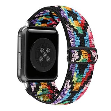 Imagem de Pulseira de nylon ajustável com laço elástico compatível com Apple Watch de 38 mm 40 mm iWatch Series 6/5/4/3/2/1 (Aztec colorido com capa transparente série 6/5/4, 38 mm/40 mm)