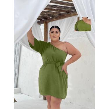 Imagem de Vestido feminino plus size mula manca com faixa  - vitra, M , Verde pi
