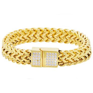 Imagem de Blackjack Jewelry Bracelete de aço inoxidável 316 polido banhado a ouro 18 k com zircônia cúbica, Average, Aço inoxidável, Zircônia cúbica