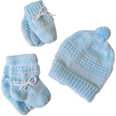 Imagem de Kit de bebê recém nascido de lã 3 peças gorro, luva, meia cordão - Con