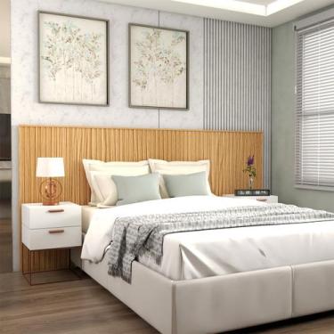 Imagem de Cabeceira Casal Premium Ripado Carvalho - Panorama Móveis, Moderno, Ma