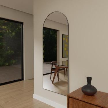 Imagem de Espelho Orgânico 115cm x 60cm E13 Moldura Couro Preto Luxo Quarto Deco