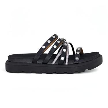 Imagem de Papete Vizzano Feminina Tratorada Tachas Brilho Macia, Preto, 37