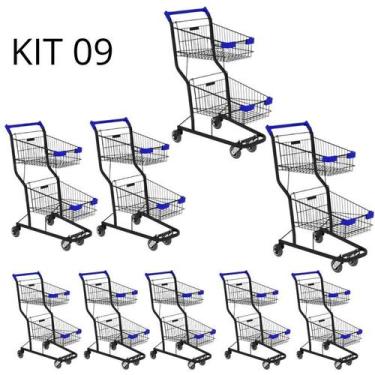 Imagem de Kit 09 Carrinhos de compras Supermercado Lojas Reforçado 90L - AMAPÁ