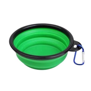 Imagem de Pote Tigela Comedouro Bebedouro Retrátil de Silicone com Mosquetão para Cachorro e Gato (VERDE)