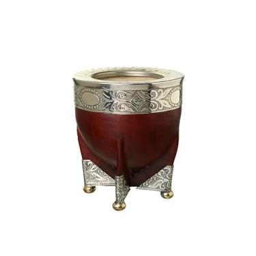 Imagem de Generic Taça Imperial Mate Cup, forrada com couro argentino e virola e base cinzeladas em prata de níquel duplo (marrom), curta