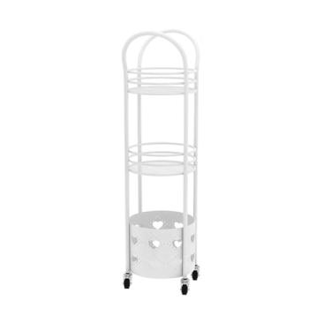 Imagem de Toalheiro de chão Carrinho móvel para banheiro, toalheiro, chão, redondo, nórdico, ferro, cesta de armazenamento multicamadas Toalheiro independente(Branco)