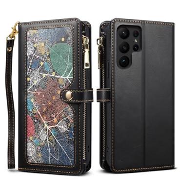 Imagem de HJZSZX Para Samsung A25 (5G) Cordão Couro Zip Carteira Cartão Telefone Capa Flip Stand Capa (Para Samsung A25 (5G)/preto)