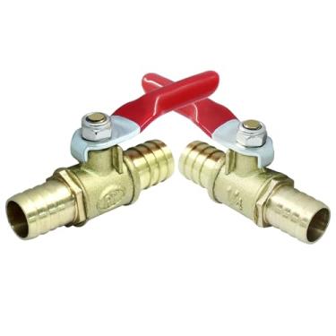 Imagem de Augiimor 2 peças de válvulas de esfera PEX 12 mm x 12 mm PEX latão válvula de esfera de desligamento de porta completa com pequena alça vermelha para conexão de tubo PEX