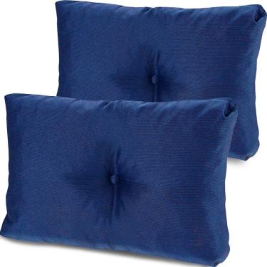 Imagem de Kit 2 Peças Almofada Com Enchimento Flocos De Espuma Capitone Com Botão Jacquard Azul 45x65cm - bf Colchões