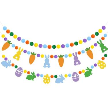 Imagem de Doumeny 3 Peças Guirlanda De Bolas Feltro Páscoa, Faixa Coelho Colorida, Coelho, Pompons, Bandeirinhas, Cenoura Festa Páscoa Feliz Para A Primavera, Decoração Parede Casa