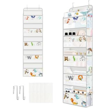 Imagem de Clastyle Alfabeto de animais cinza sobre a porta organizador com 5 bolsos organizador de armazenamento para berçário de macaco para crianças, fraldas, brinquedos, armário, prateleira, armazenamento