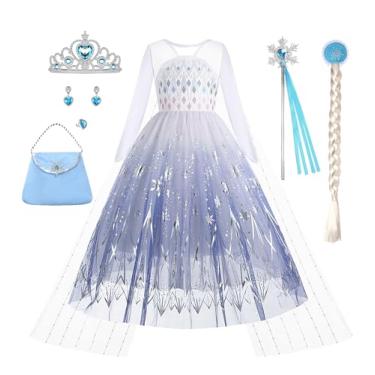 Imagem de Bvthiynu Vestido de princesa para meninas fantasia de rainha da neve infantil fantasia Halloween festa de aniversário branco, Branco, 5-6 Anos