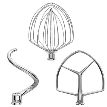 Imagem de LETOMS 3 peças de acessórios de aço inoxidável (gancho de massa de 7 litros, chicote de arame de 7 litros, acessório para batedeira plana de 7 litros) para batedeira KitchenAid Lift Stand Mixer e