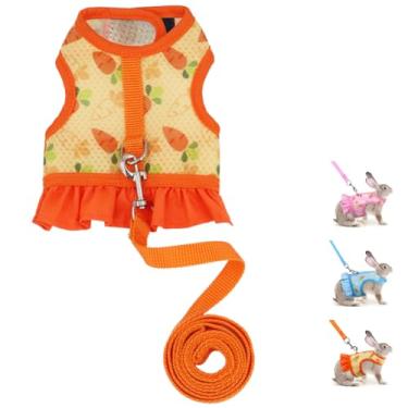 Imagem de Peitoral e coleira de coelho, à prova de fuga, fofo, floral, colete de malha respirável, roupas de coelho para coelhos, caminhadas, treinamento para furões, gatinhos, filhotes, pequenos animais de