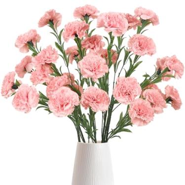 Imagem de IPOPU Cravos, flores artificiais, 6 peças, cravos de seda falsos, flores longas de 83,8 cm, vasos altos para casamento, casa, mesa, centros de mesa, arranjos florais (rosa claro)