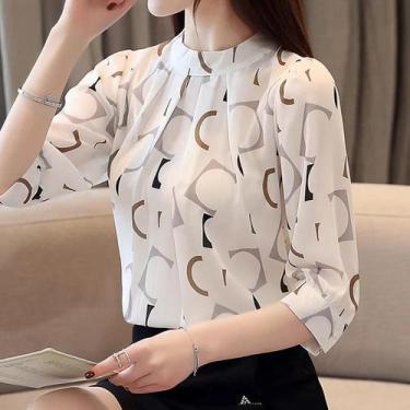 Imagem de Blusa Feminina Chiffon Branca - Estilo Coreano Casual para Escritório,