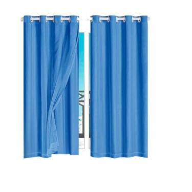 Imagem de Cortina Veda Luz Blackout Blecaute PVC Com Tecido Voil Para Janela e Porta(Azul-200x140)